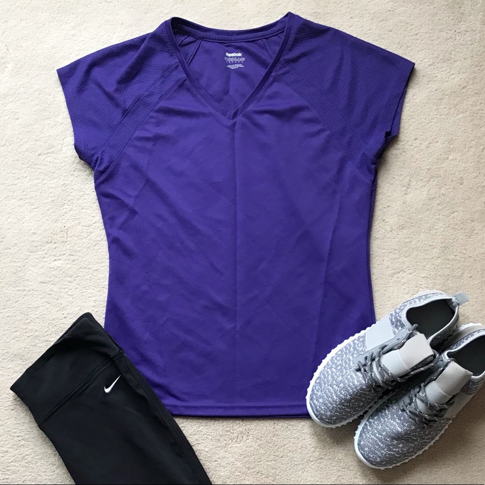 Reebok Purple Short Sleeve Workout Top - Picture 1 of 4